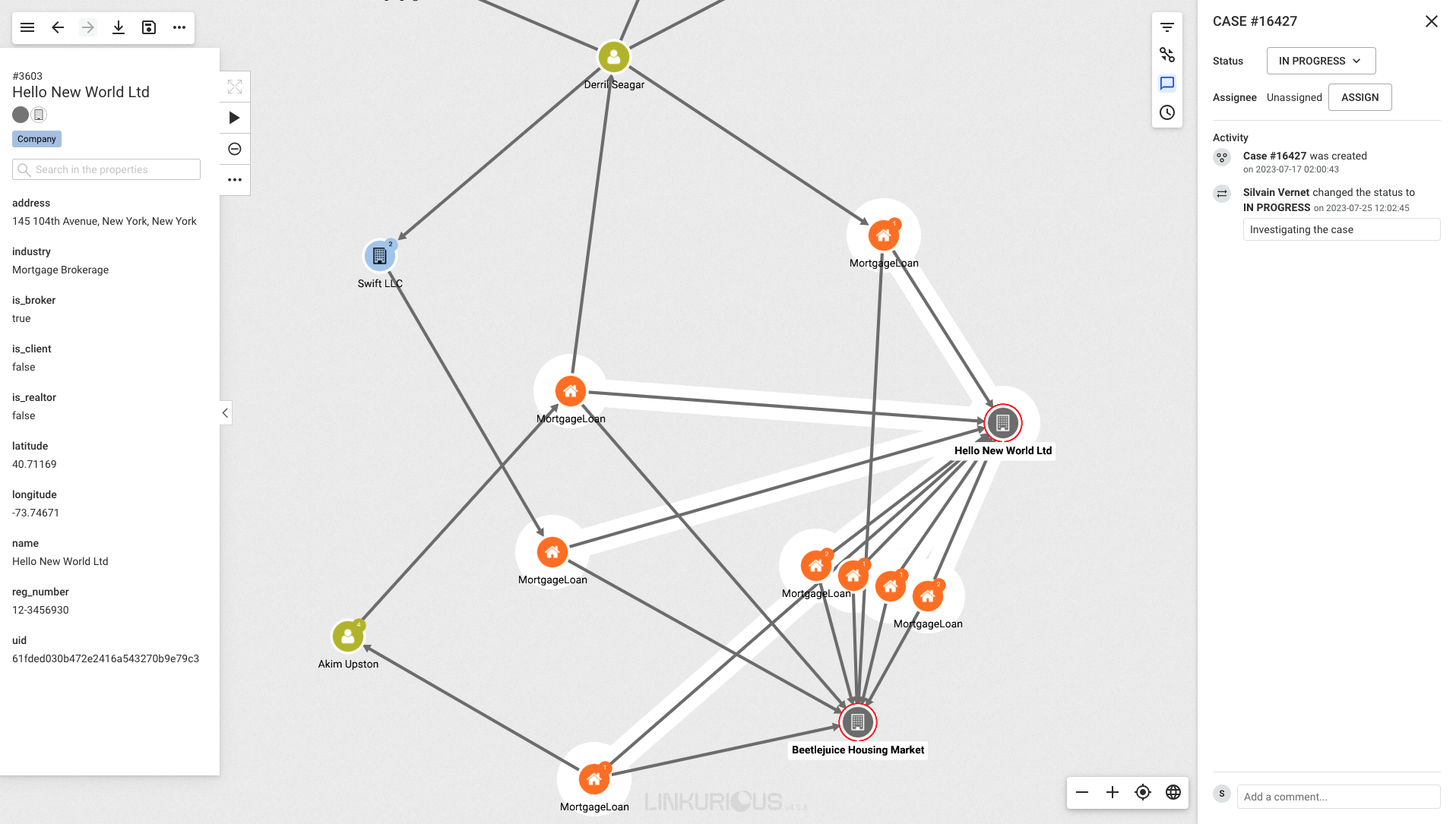 screenshot of Linkurious Enterprise Watchtower
